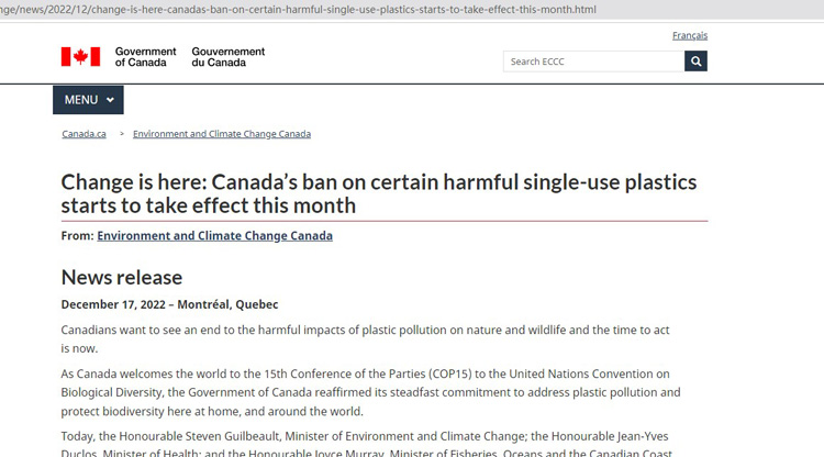 Prohibición de plásticos en Canadá